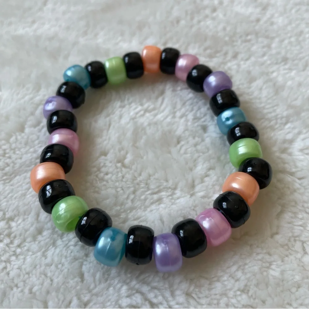 Set of Five (5) Black Neon Rainbow Pastel Kandi Bead Bracelets - Picture 4 of 6